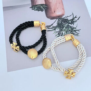 Tory Burch Vintage Shell Alphabet Braided Rope Bracelet